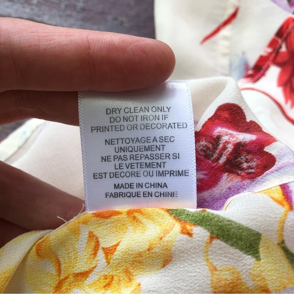 Equipment 100% Silk Riley Tee Endangered Floral Print T-shirt Bold Red Yellow - Picture 13 of 13